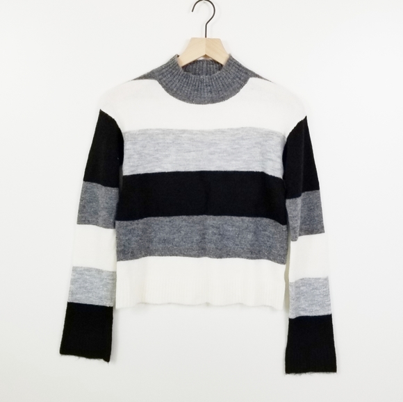 Express Mock Neck Color Block Striped Sweater - Picture 1 of 6